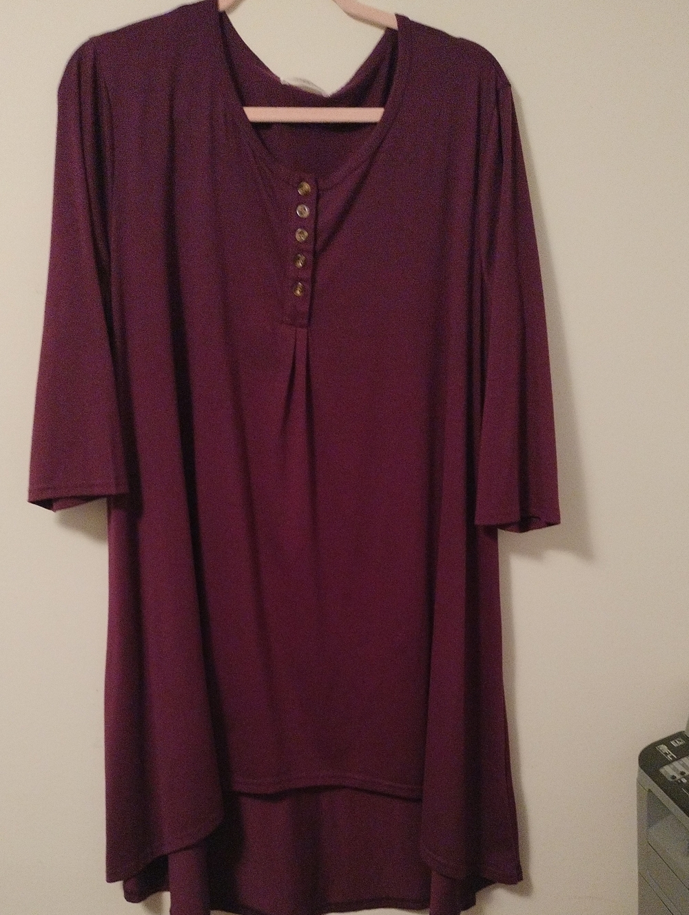 High Low Women's V-Neck Button Tunic in Plum